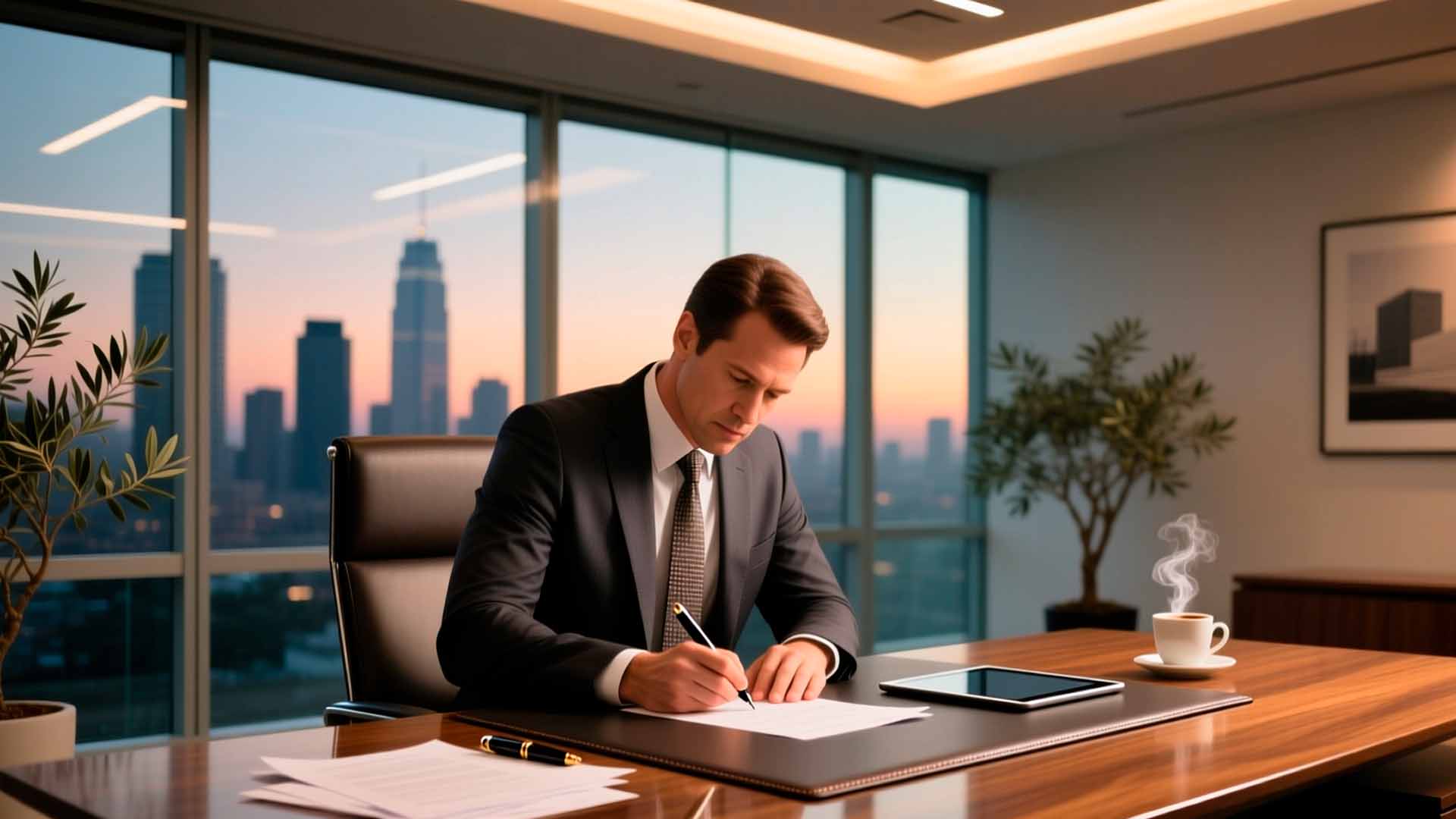 Бизнесмен подписывает бумаги